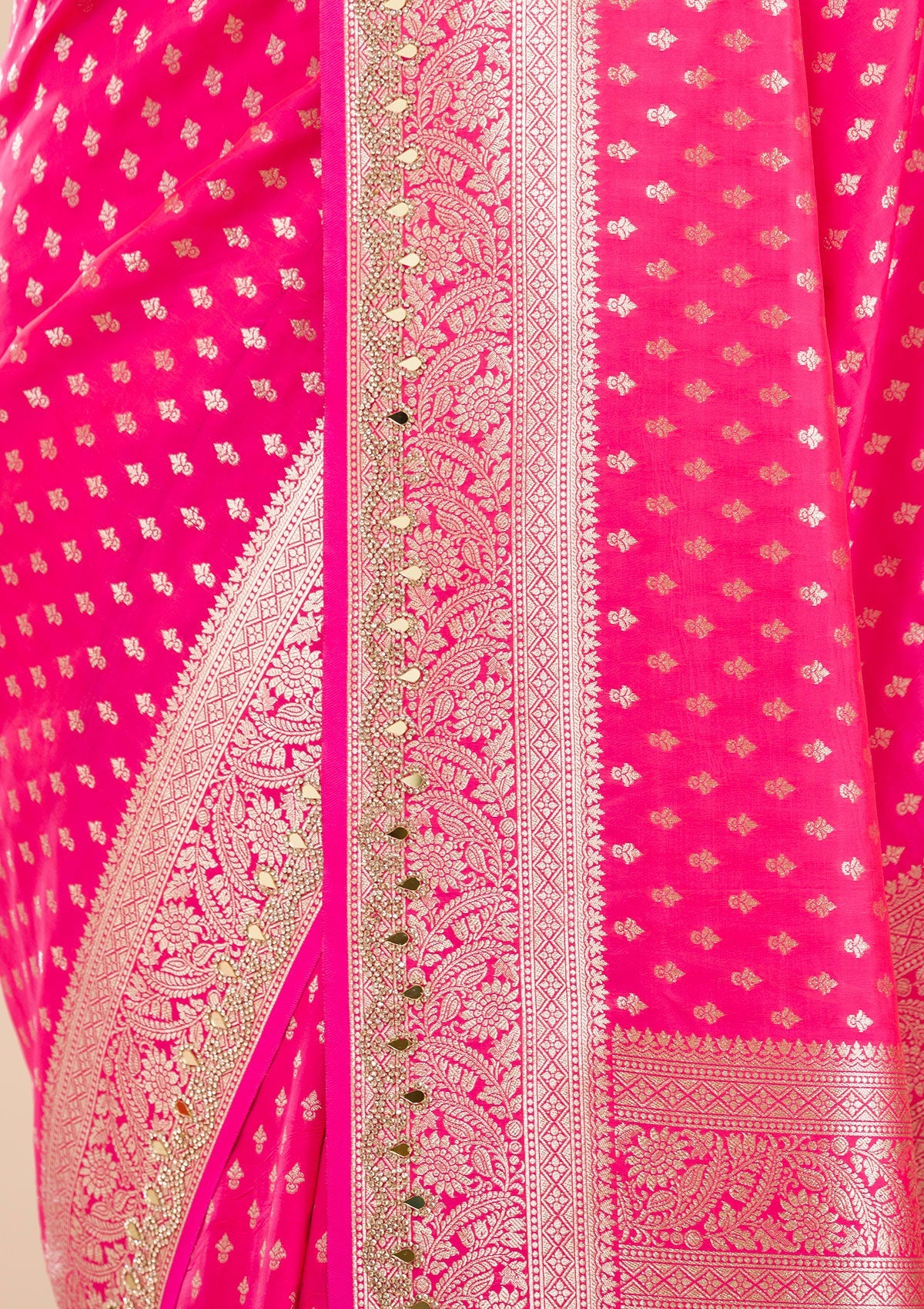 Rani Pink Zariwork Soft Silk Saree