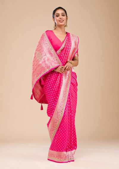 Rani Pink Zariwork Soft Silk Saree