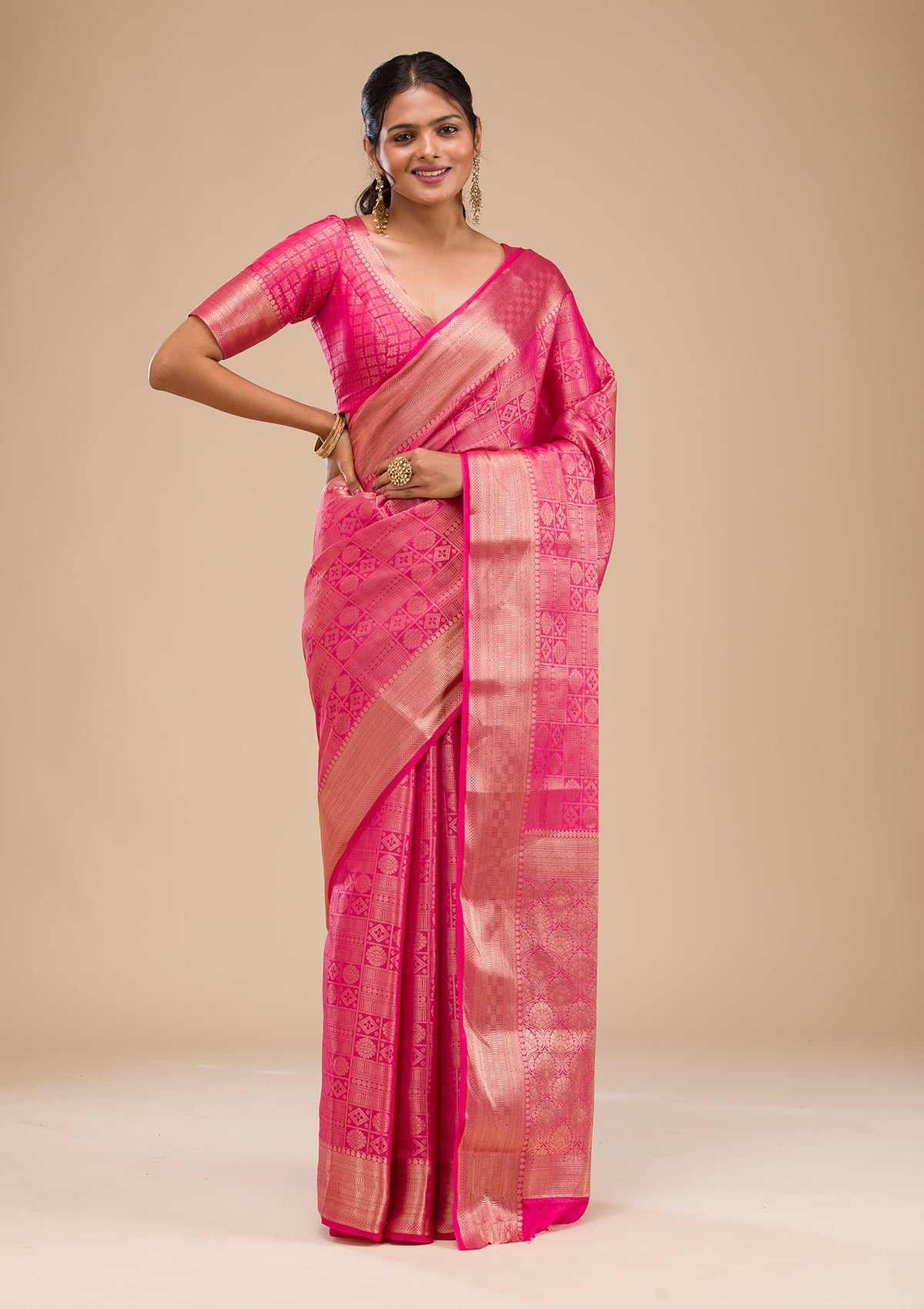 Rani Pink Zariwork Soft Silk Saree