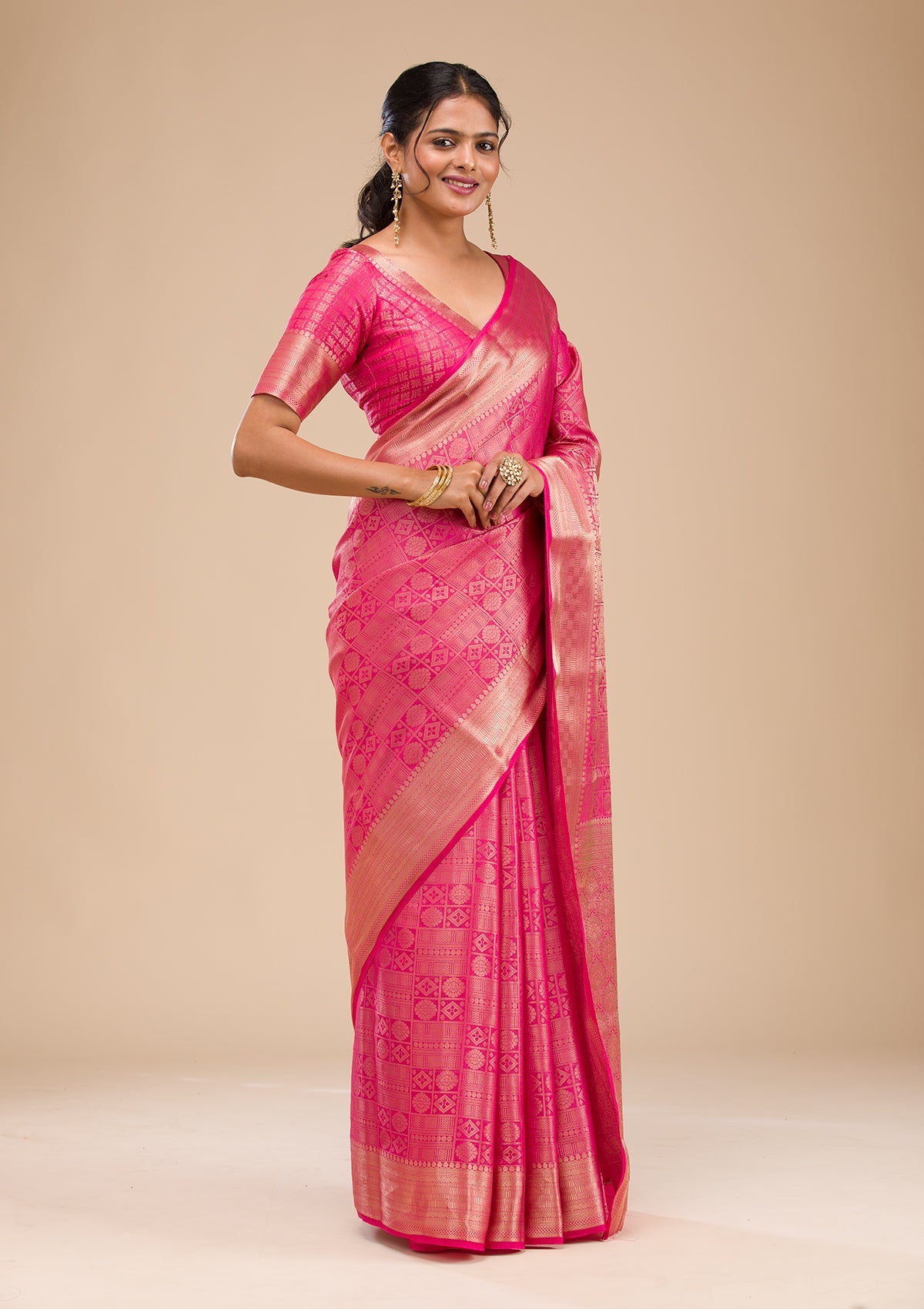 Rani Pink Zariwork Soft Silk Saree