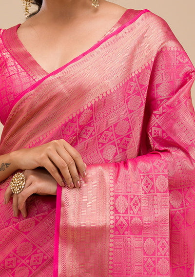 Rani Pink Zariwork Soft Silk Saree