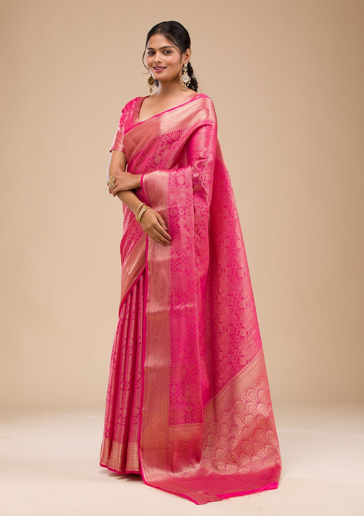 Rani Pink Zariwork Soft Silk Saree