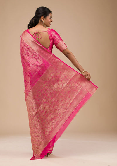 Rani Pink Zariwork Soft Silk Saree