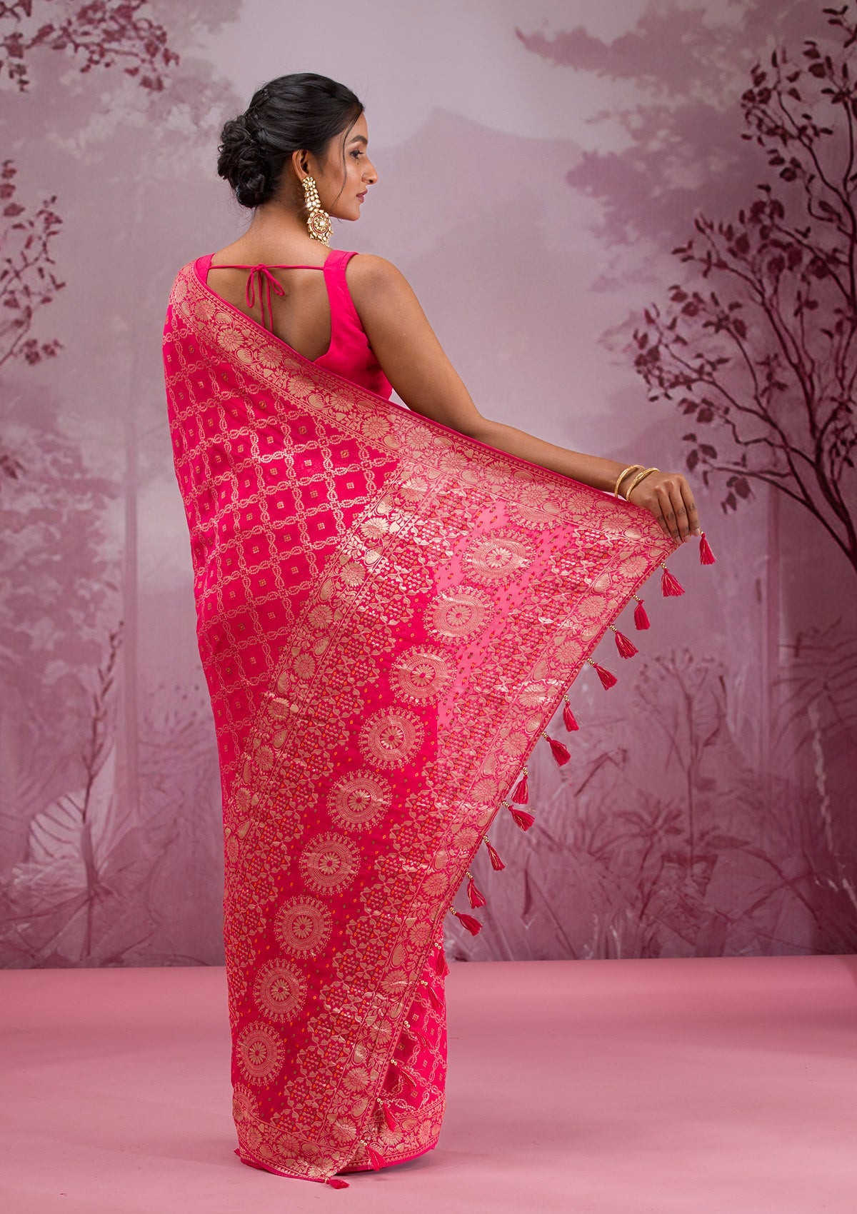 Rani Pink Zariwork Soft Silk Saree-Koskii