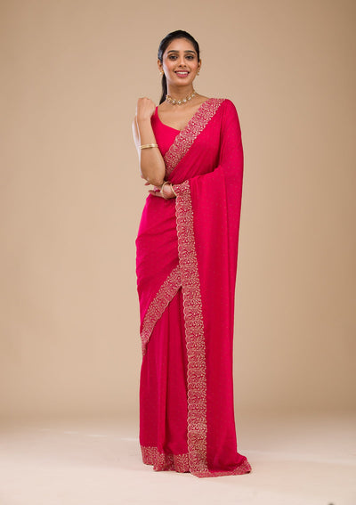 Rani Pink Zariwork Soft Silk Saree