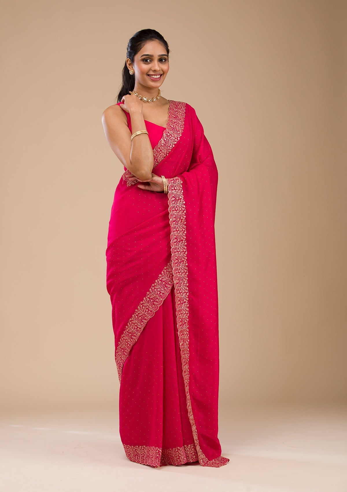 Rani Pink Zariwork Soft Silk Saree