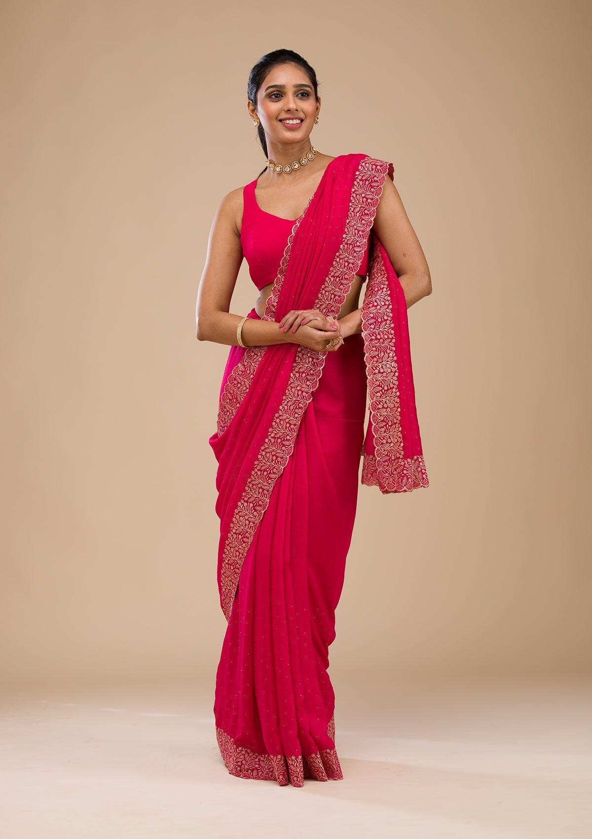 Rani Pink Zariwork Soft Silk Saree