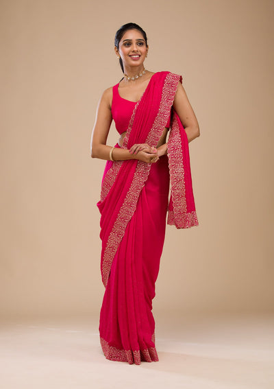 Rani Pink Zariwork Soft Silk Saree