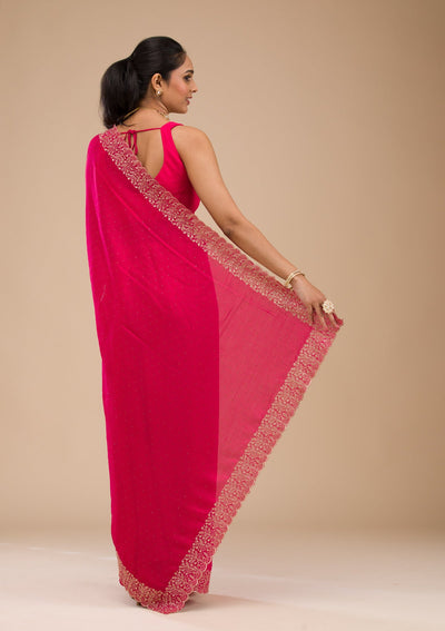 Rani Pink Zariwork Soft Silk Saree