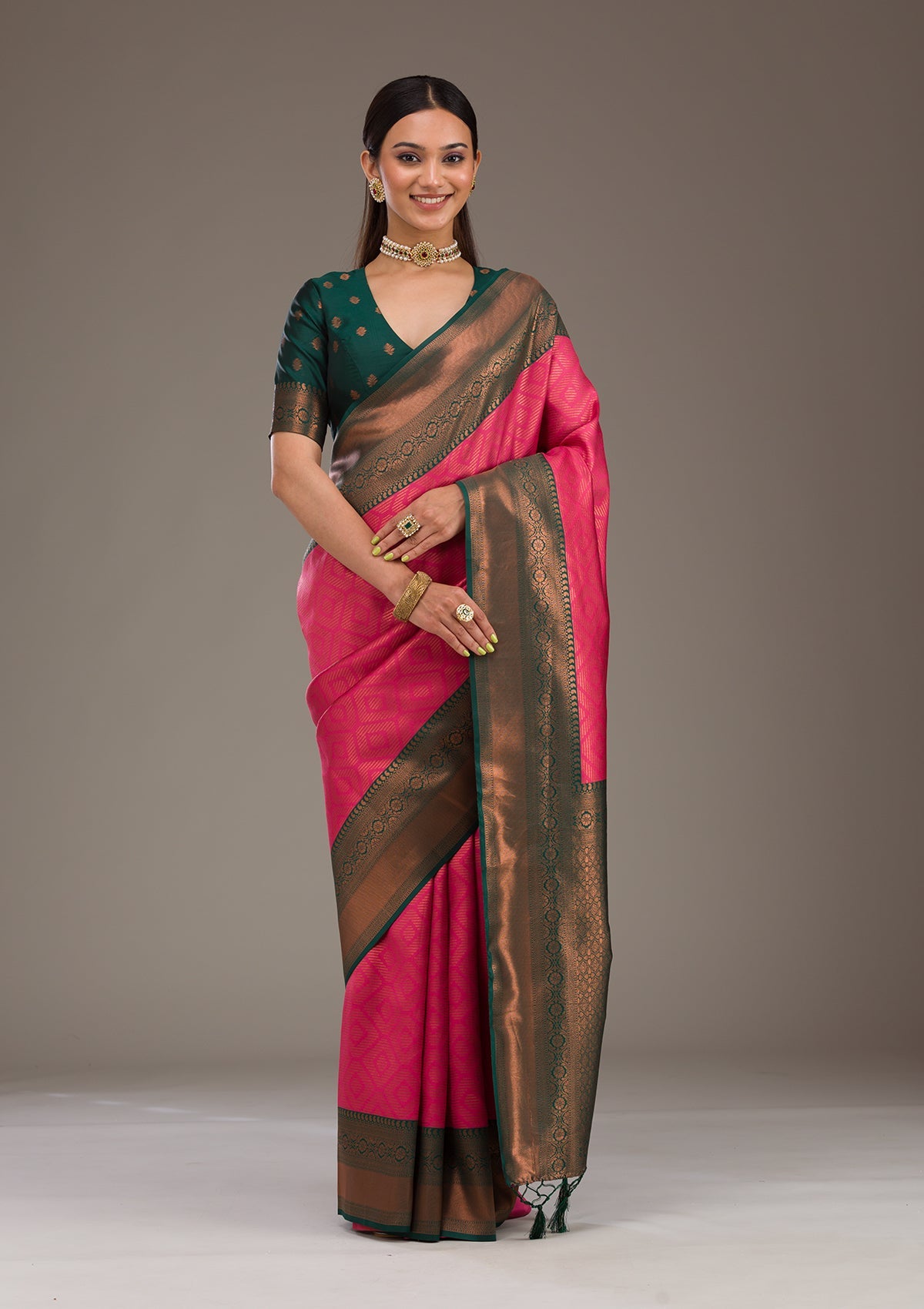 Rani Pink Zariwork Soft Silk Saree-Koskii