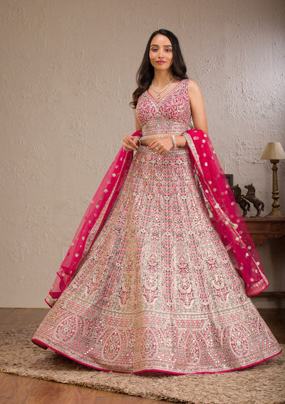 Rani Pink Zariwork Tissue Readymade Lehenga-Koskii