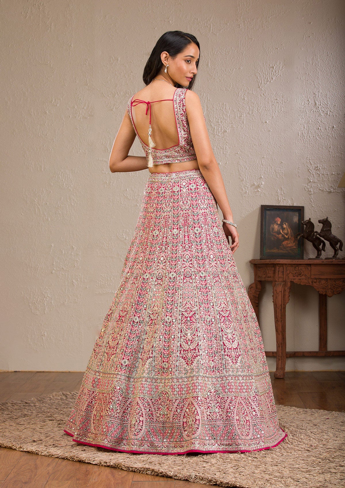 Rani Pink Zariwork Tissue Readymade Lehenga-Koskii