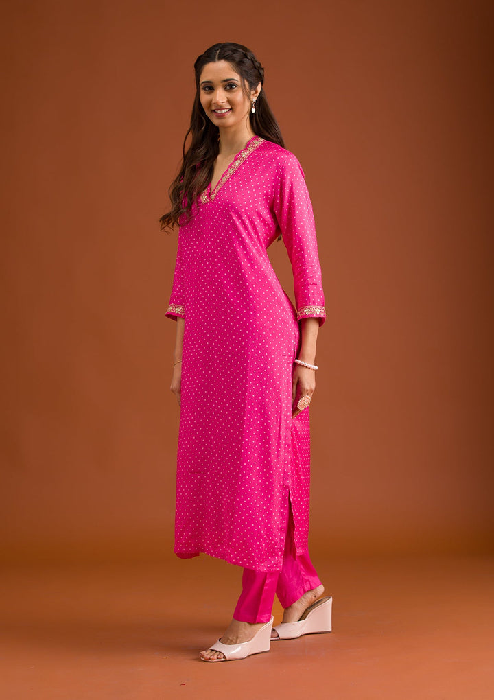 Rani Pink Zariwork Tissue Readymade Salwar Suit-Koskii