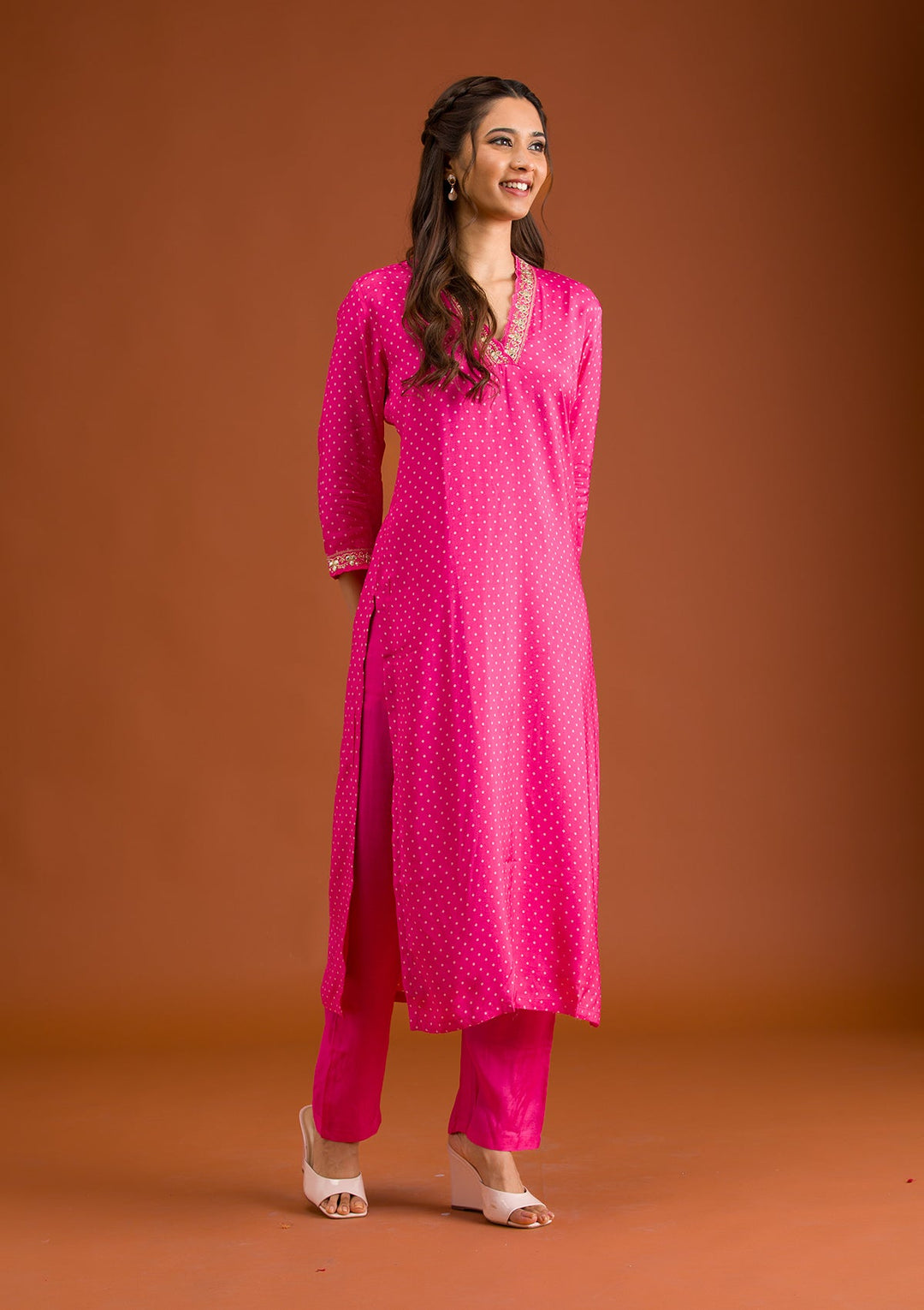 Rani Pink Zariwork Tissue Readymade Salwar Suit-Koskii