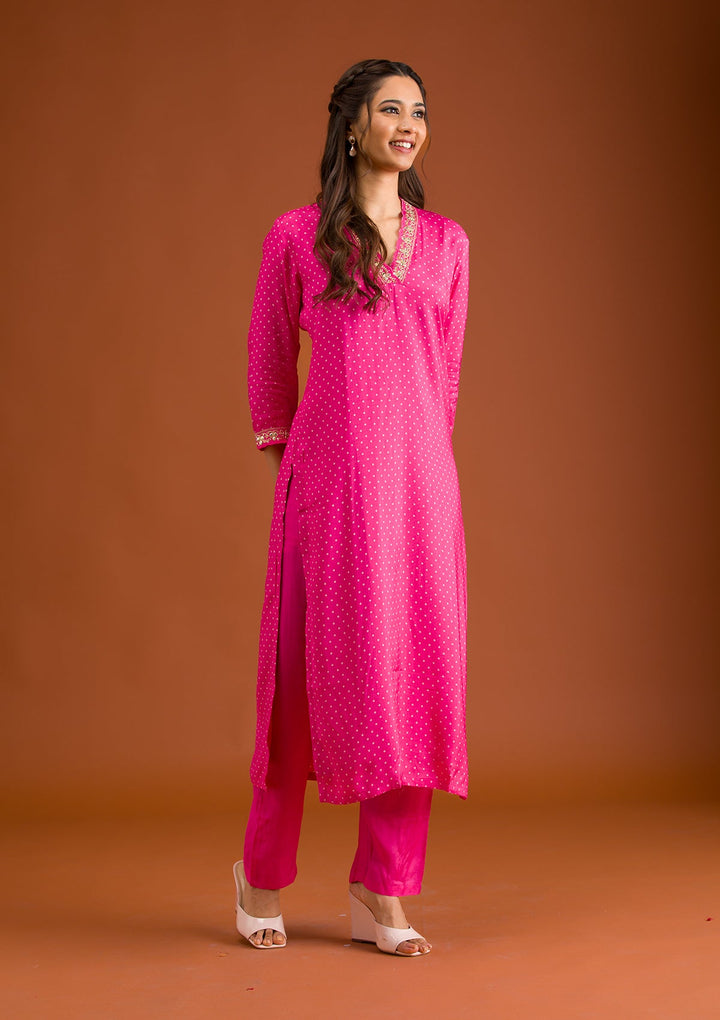 Rani Pink Zariwork Tissue Readymade Salwar Suit-Koskii