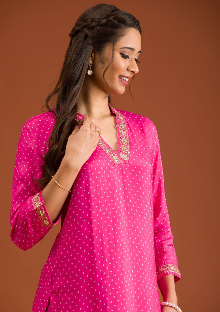 Rani Pink Zariwork Tissue Readymade Salwar Suit-Koskii