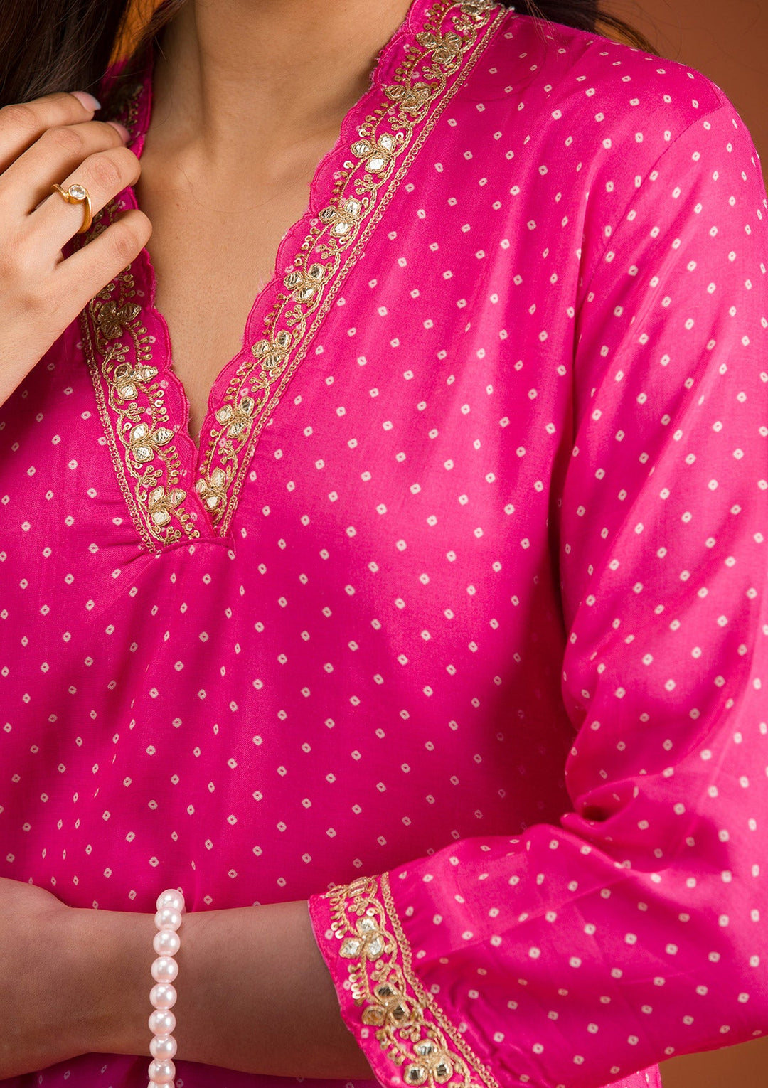 Rani Pink Zariwork Tissue Readymade Salwar Suit-Koskii