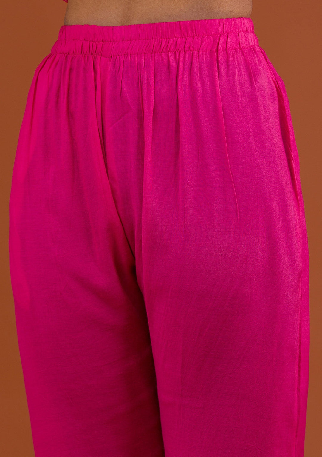 Rani Pink Zariwork Tissue Readymade Salwar Suit-Koskii