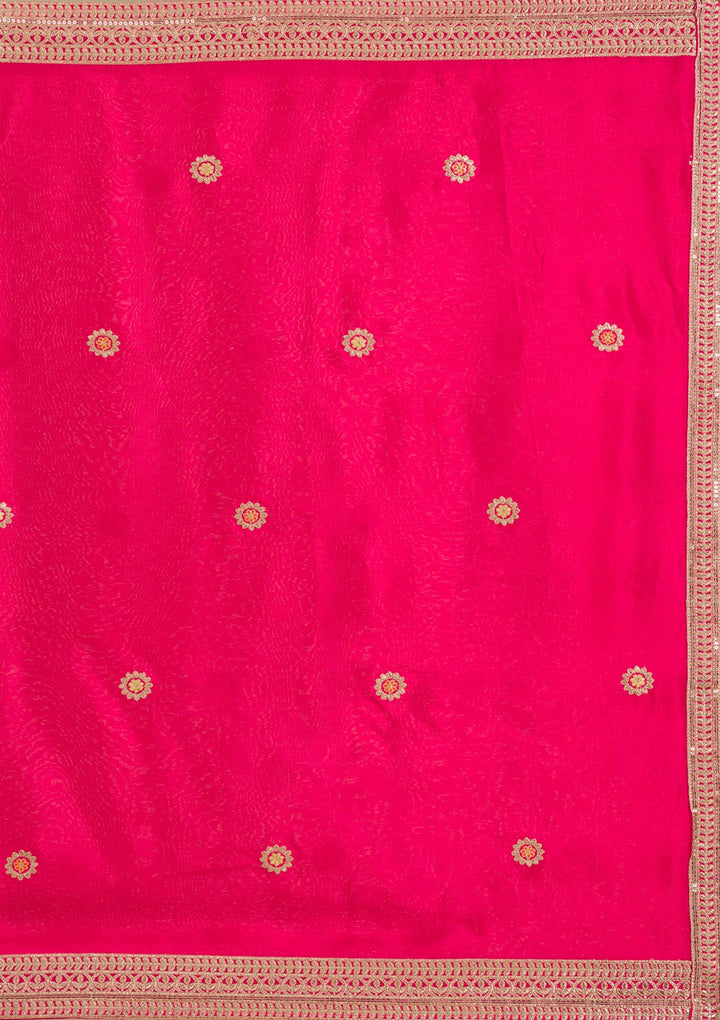 Rani Pink Zariwork Tissue Readymade Salwar Suit-Koskii