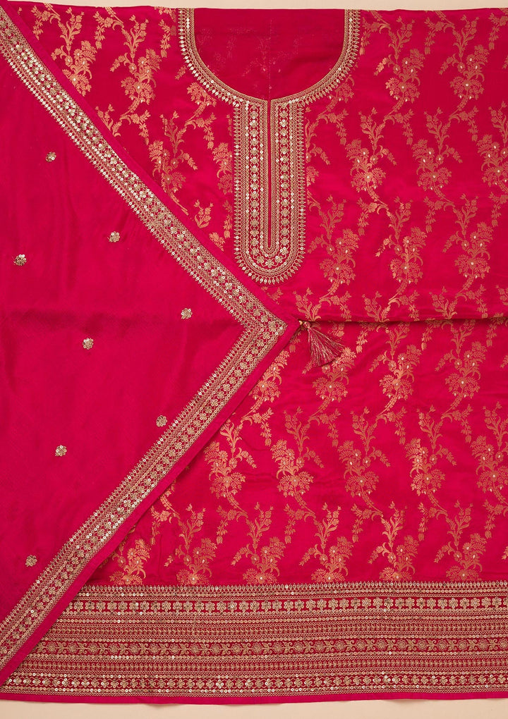 Rani Pink Zariwork Tissue Unstitched Salwar Suit