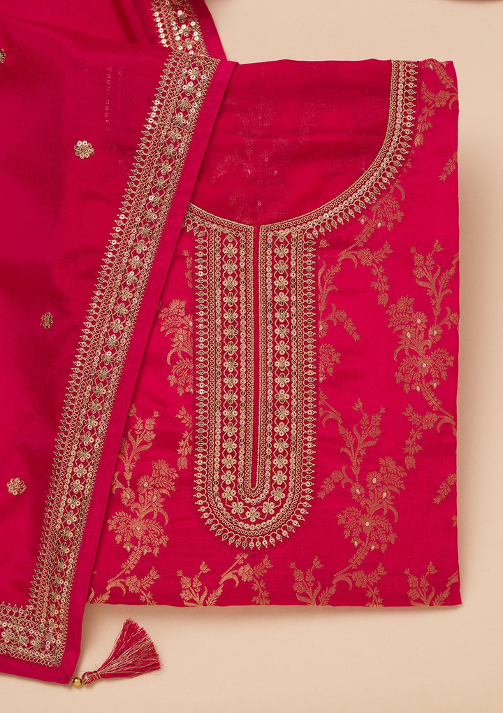 Rani Pink Zariwork Tissue Unstitched Salwar Suit