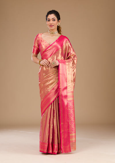 Rani Pink Zariwork Tissue Saree