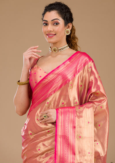 Rani Pink Zariwork Tissue Saree