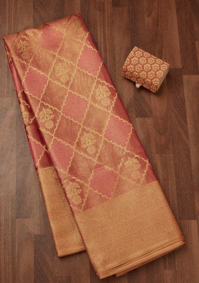 Rani Pink Zariwork Tissue Saree-Koskii