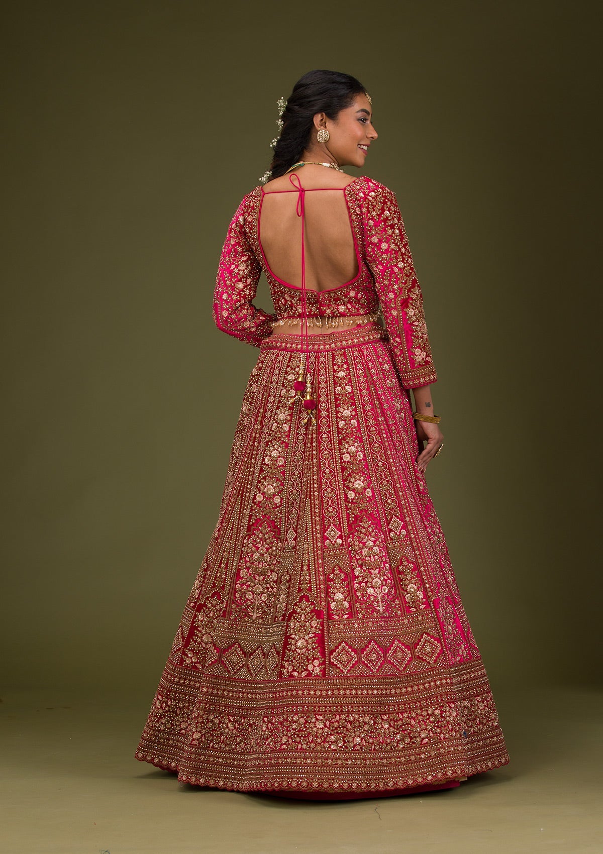 Rani Pink Zariwork Velvet Readymade Lehenga-Koskii