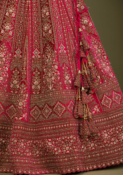 Rani Pink Zariwork Velvet Readymade Lehenga-Koskii