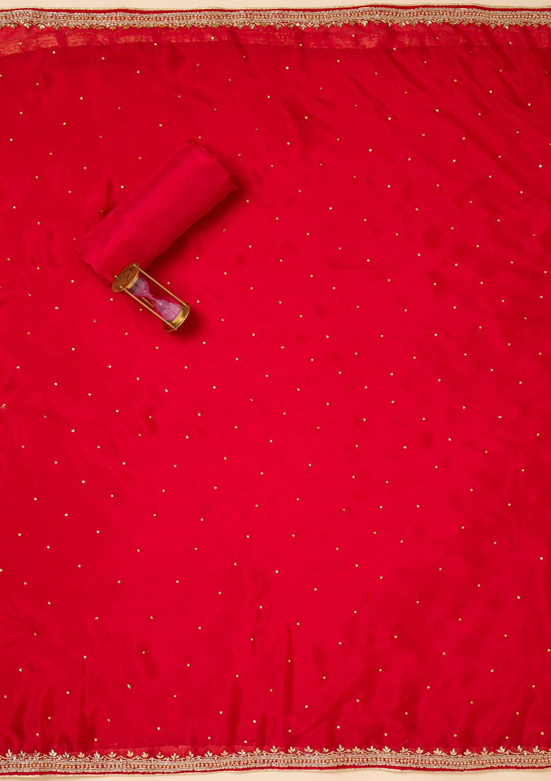 Red Cutdana Crepe Unstitched Salwar Suit-Koskii