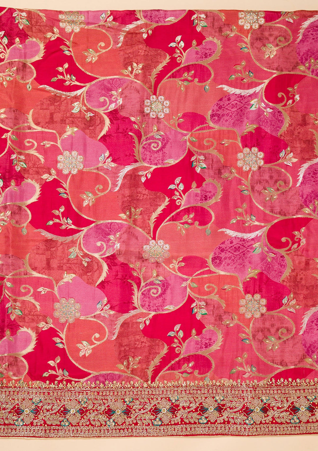 Red Cutdana Crepe Unstitched Salwar Suit-Koskii