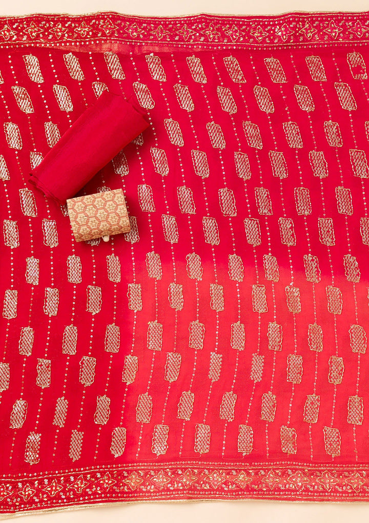 Red Cutdana Georgette Unstitched Salwar Suit-Koskii