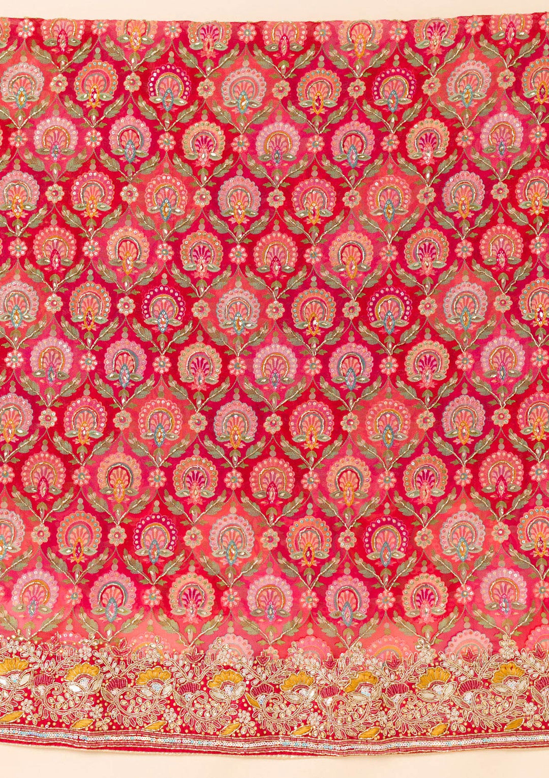 Red Cutdana Georgette Unstitched Salwar Suit-Koskii