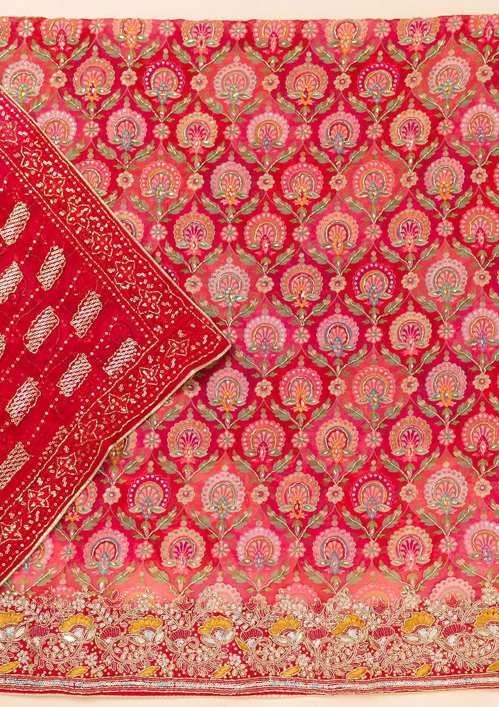 Red Cutdana Georgette Unstitched Salwar Suit-Koskii