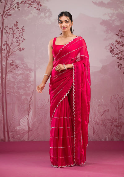 Red Cutdana Georgette Saree-Koskii