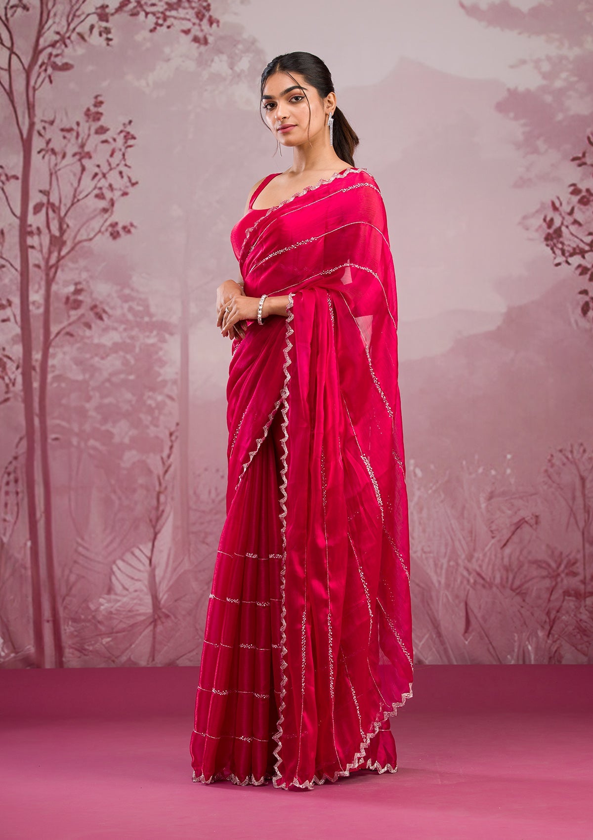 Red Cutdana Georgette Saree-Koskii