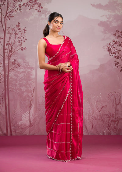 Red Cutdana Georgette Saree-Koskii