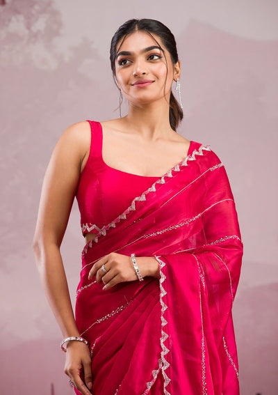 Red Cutdana Georgette Saree-Koskii