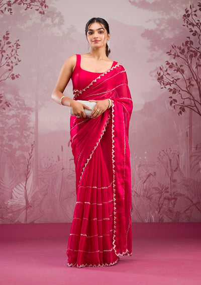 Red Cutdana Georgette Saree-Koskii