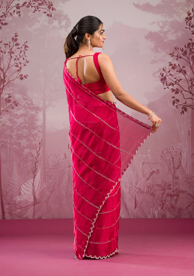 Red Cutdana Georgette Saree-Koskii