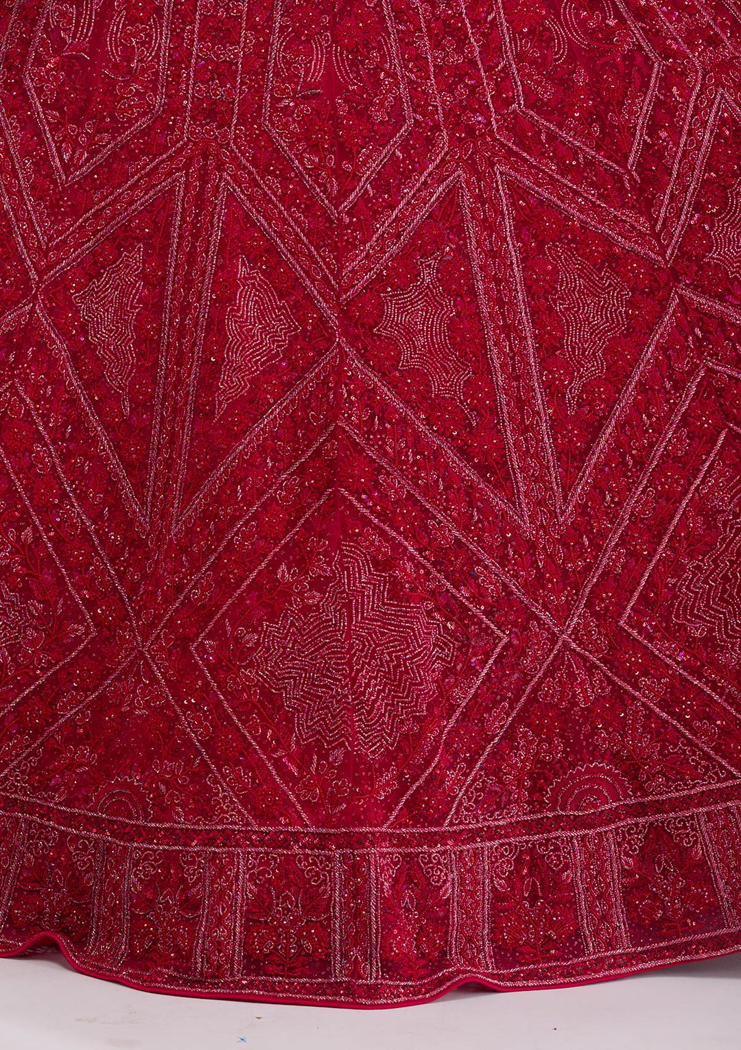 Red Cutdana Net Readymade Lehenga-Koskii