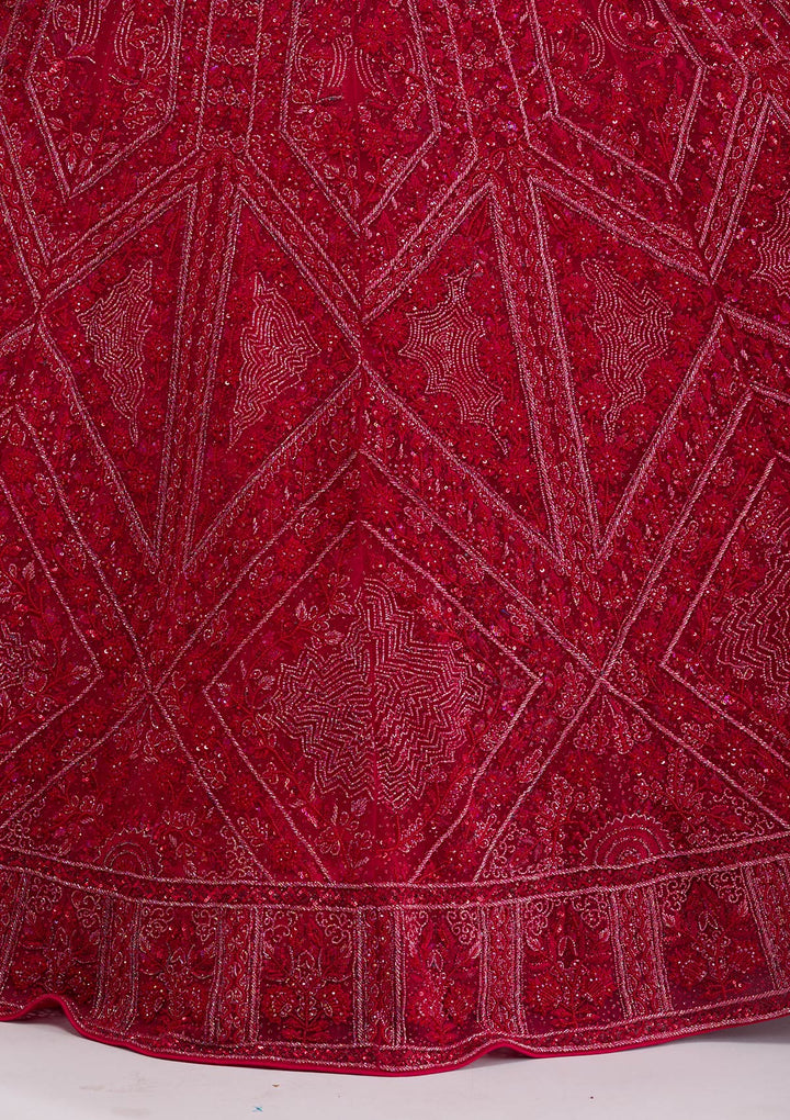Red Cutdana Net Readymade Lehenga-Koskii