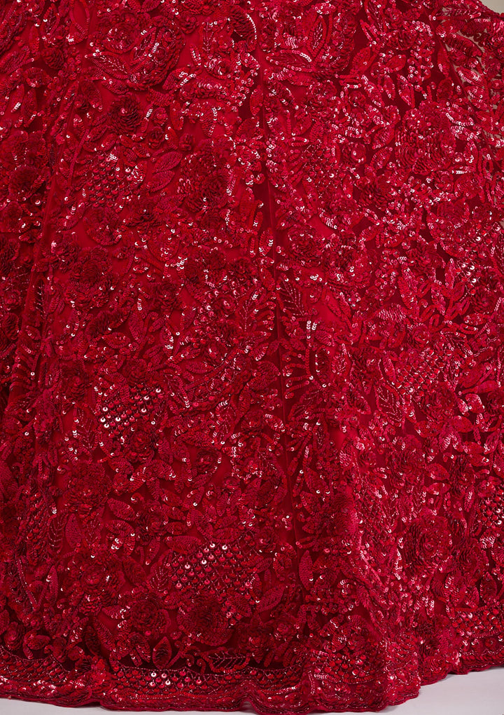 Red Cutdana Net Readymade Lehenga-Koskii