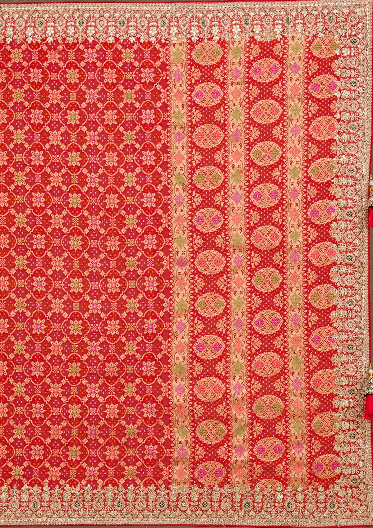 Red Gotapatti Chiffon Saree-Koskii