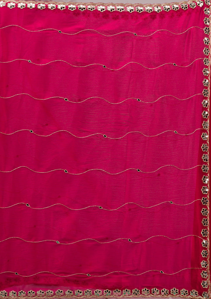 Red Mirrorwork Georgette Saree-Koskii
