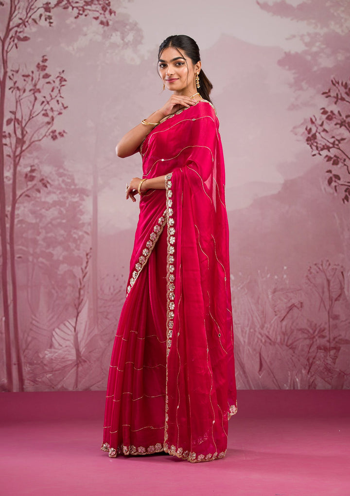 Red Mirrorwork Georgette Saree-Koskii