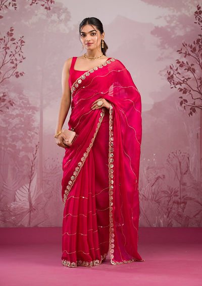 Red Mirrorwork Georgette Saree-Koskii