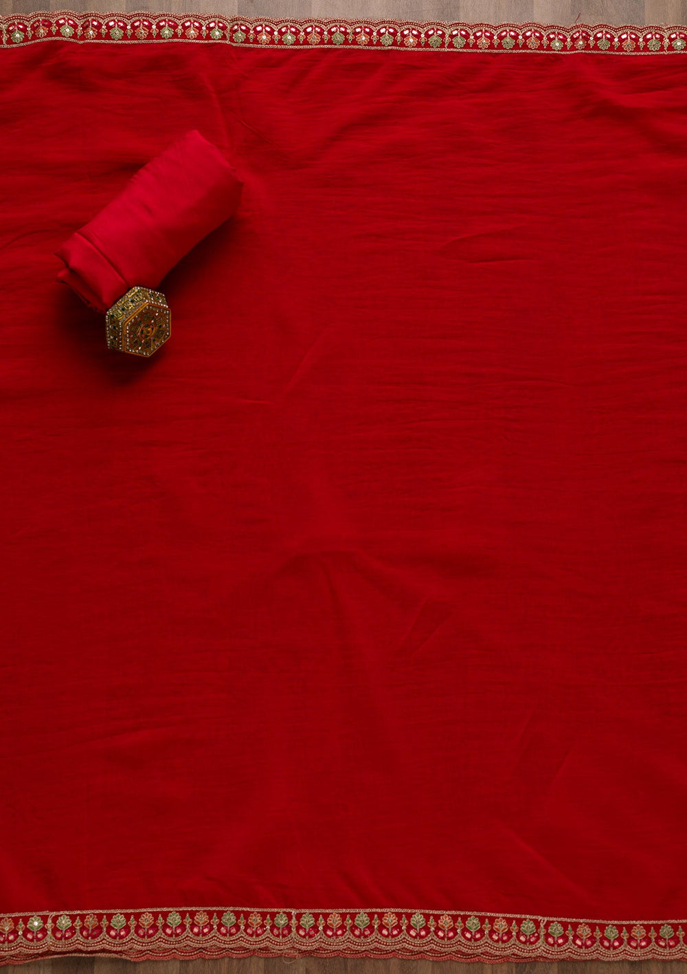 Red Printed Banarasi Unstitched Salwar Suit-Koskii