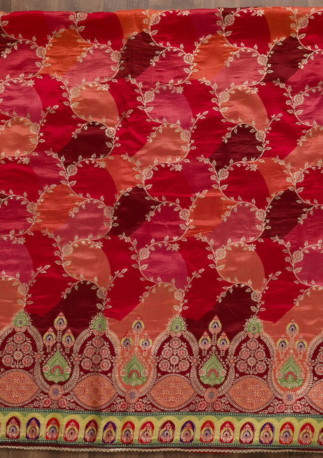 Red Printed Banarasi Unstitched Salwar Suit-Koskii